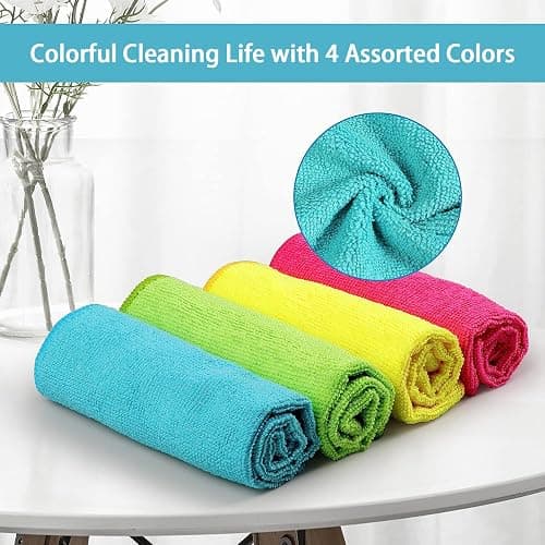 HOMEXCEL Lot de 8 Chiffons en Microfibre,Torchons Lavette Microfibre Ménage,Ultra-Doux, Haute Absorption, Idéal pour Cuisine, Voiture, vitres et Toute la Maison 30 x 30 CM, Multicolore thumbnail 4