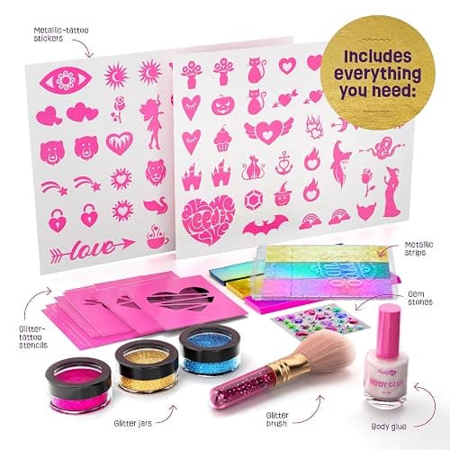 Pretty Me Glitter Tattoo Kit for Kids - Glitter & Metallic Fake Tattoos for Girls - Birthday Gift Ideas for Girl - Temporary Tattoo Set - Craft Kits Toys for Ages 6 7 8 9 10 11 Year Old - Cool Gifts thumbnail 2