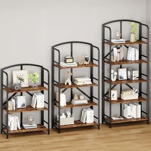 THKKY No-Assembly Folding Gold Bookshelf Storage Shelves 5 Tiers Vintage Multifunctional Plant Flower Stand Storage Rack Shelves Bookcase for Home Office thumbnail 5