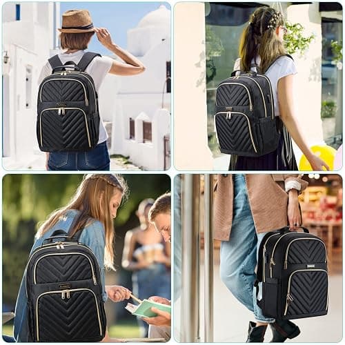 Kuosdaz Backpack Women, 15.6 Inch School Backpack Girls Teenager with USB Charging Port, Laptop Backpack Stylish Daypack Waterproof for School, Uni, Travel, Work thumbnail 7