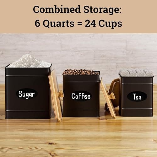 Kitchen Canisters for Countertop Set of 3 with Customizable Chalkboard Labels & Marker Pen - Big Iron Kitchen Canisters with Airtight Lids - Black Canister Set - Flour and Sugar Containers Farmhouse thumbnail 5