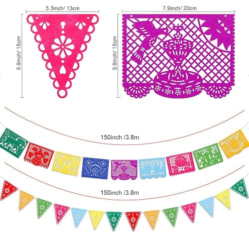 Qpout 4Pack Mexican Party Decorations Banners Felt Dia De Los Muertos Garland Colorful Mexican Fiesta Papel Picado Banner for Fiesta Birthday Baby Shower Party Decorations Indoor Outdoor Decor thumbnail 3