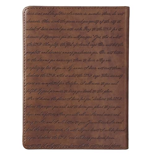 Christian Art Gifts Brown Faux Leather Journal | For I Know the Plans Jeremiah 29:11 Bible Verse | Handy-sized Flexcover Inspirational Notebook w/Ribbon 240 Lined Pages, Gilt Edges, 5.5 x 7 Inches thumbnail 2