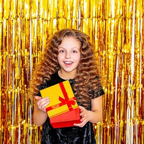 2 Pack Gold Backdrop Birthday Decorations Foil Curtain Backdrop Gold Streamers Dance Party Decorations Photo Booth Props for Bachelorette Decorations Christmas Halloween New Years Eve Party Supplies thumbnail 2