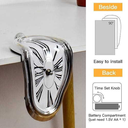 OHmaker Melting Clock Dali Melted Clock Gift Decor Art Inspired Wall Clock Twisted Shelf Hanging Surrealist for Decorative Shop Office Home Desk Roman Silve… thumbnail 4