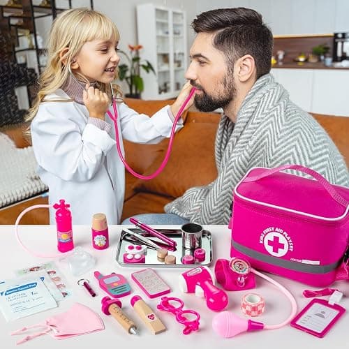 EFO SHM Doctor Kit for Kids Girls, 34 Pcs Kids Doctor Kit for Toddlers 3-5 with Medical Storage Bag & Real Stethoscope, Pretend Play Set for Boys Girls Fun Role Playing Game thumbnail 2