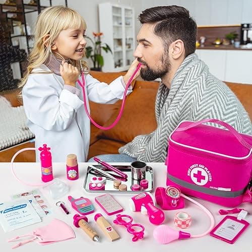 Doctor Kit for Kids Girls, 34 Pcs Kids Doctor Kit for Toddlers 3-5 with Medical Storage Bag & Real Stethoscope, Pretend Play Doctor Set for Fun Role Playing Game, Doctor Play for Kids Boys Girls thumbnail 2
