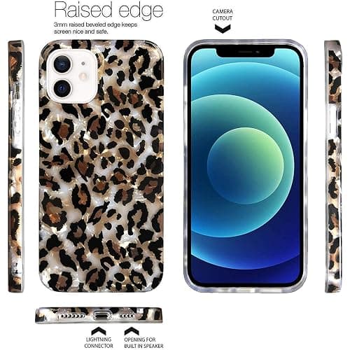 J.west Case Compatible with iPhone 12/12 Pro 6.1-inch, Luxury Sparkle Translucent Clear Leopard Cheetah Print Pearly Design Soft Silicone Slim TPU Protective Phone Case Cover for Girls Women (Bling) thumbnail 3