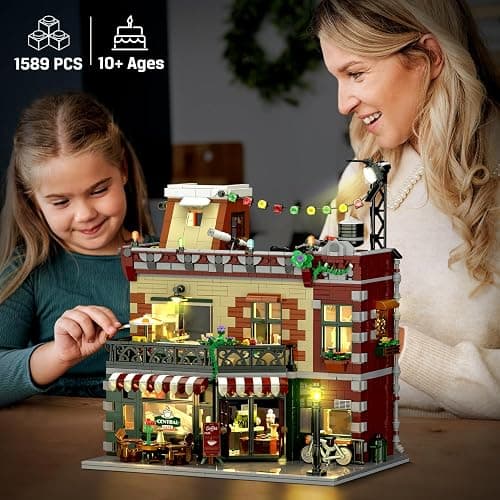 INSOON Coffee House Building Set with Light, 1589 PCS City Cafe Shop Building Block Toy with Stage Street Lights, Architecture Construction Model for Adults Teens Kids Ages 10 11 12+ Boys Girls thumbnail 2