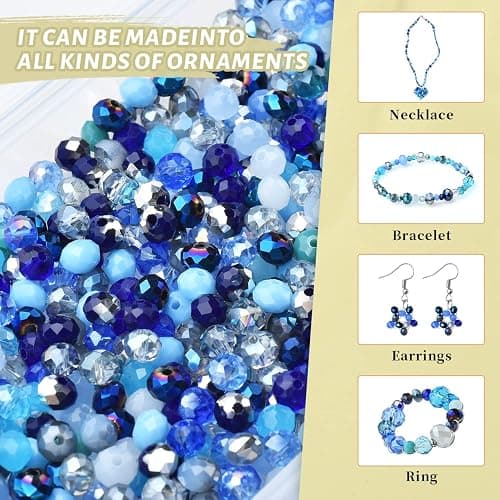 KINGSHINE 4/6/8mm Crystal Glass Beads,3 Sizes Total 1000pcs Faceted Briolette Rondelle Beads with Container,Loose Spacer Beads for DIY Beading Projects,Earrings,Necklaces(Blue Color) thumbnail 5
