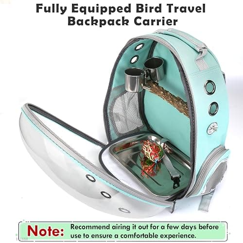 Bird Backpack Carrier with Perch, Portable Bird Travel Cage Bag, Clear Parrot Carrier Cockatiel Cage with Toy Stainless Steel Food Bowl Tray for Conures Parakeet Budgie Canary Lovebirds Small Animals thumbnail 4