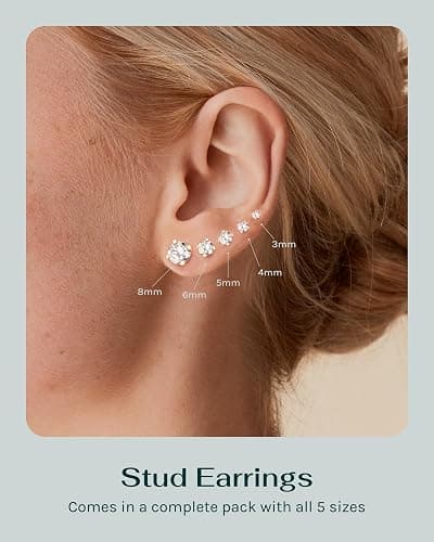 PAVOI Waterproof Five Pairs Stud Earrings for Women - 14K Gold Plated Stainless Steel Pack of 5 Cubic Zirconia Earrings for Men and Women - Hypoallergenic Premium CZ Studs Set thumbnail 2