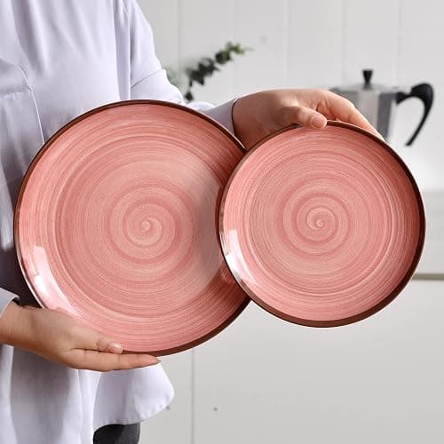 12Pcs Melamine Dinnerware Set, Plates And Bowls Sets for 4, Pink Color Dinnerware Sets, Melamine Plates Bowls Indoor and Outdoor Use Dish Set Dishwasher Safe BPA Free(Pink) thumbnail 4