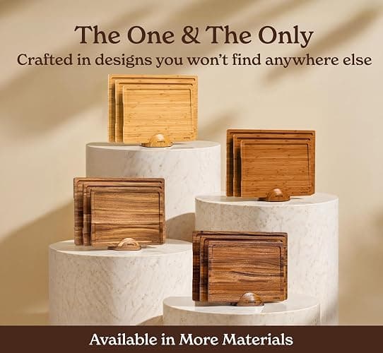 SMIRLY Wood Cutting Boards for Kitchen Wooden Chopping Board Set Reversible with Deep Juice Grooves Grip Handles, Large Charcuterie Tray, Ideal for Chopping Meat Vegetables Teak Wood, 3Pcs with Holder thumbnail 7