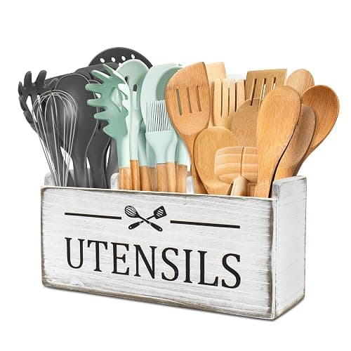 RedCall Wooden Kitchen Utensil Holder for Counter-top,Large Utensil Organizer for Storage Cooking Tool and Silverware,Extra Large Rustic Wood Container (Antique) - Image 1