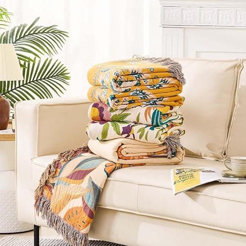 XIBLC Boho Throw Blanket for Bed, 100% Cotton Soft Rustic Quilt Fall Blanket, 60"x80" Floral Printed Farmhouse Decor Bed Blankets, All Season Rustic Reversible Bohemian Throw Quilt thumbnail 6