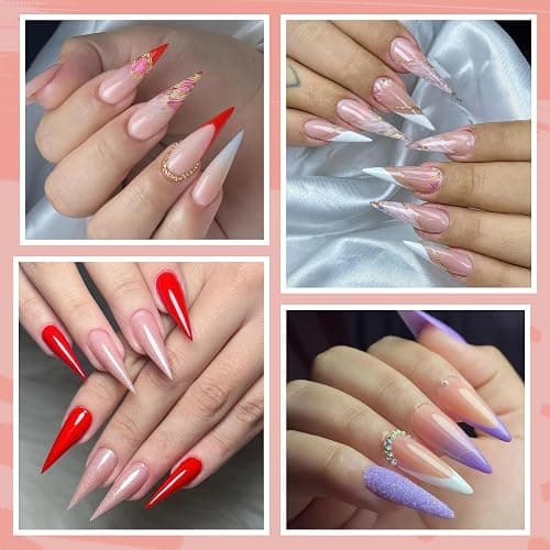 UNA GELLA Stiletto Gel Nail Tips 504pcs Long Stiletto Almond Clear Curved Nails Tips Half Cover False Fake Nails for DIY Press On Nails Extension Art Salon 12 Sizes thumbnail 2