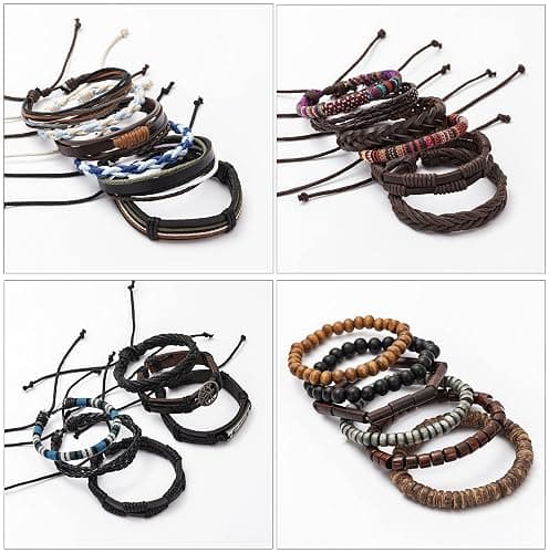 FIRAZIO 27Pcs Braided Leather Bracelets for Men Women Wrap Wood Beads Cuff Bracelet Hemp Cords Ethnic Tribal Handmade Wrap Wristband Bracelets Set Adjustable thumbnail 7