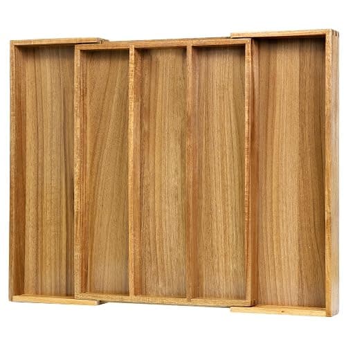 VaeFae Acacia Kitchen Silverware Organizer, Cutlery Drawer Organizer with 5 Compartments, Wooden Utensil Holder for Flatware and Cooking Tools thumbnail 4