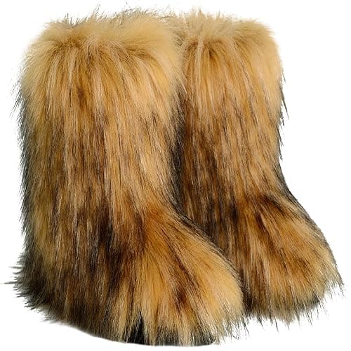 Valpeak Snow Boots for Women 2024 Furry Boots Winter Knee High Flat Heel Fluffy Faux Fur Boots thumbnail 4
