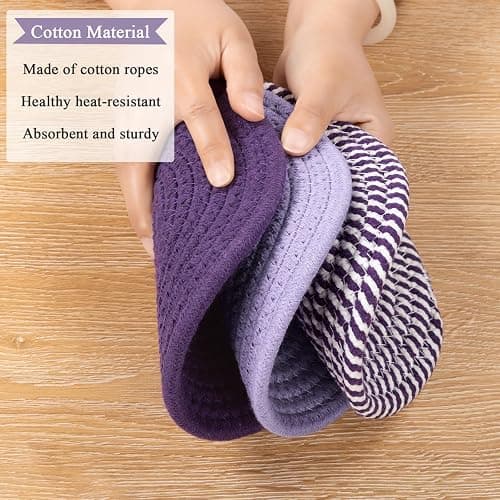 SHACOS 8 Inches Trivets for Hot Dishes, 4 Pieces Cotton Trivets Mats | Hot Pads for Kitchen Countertops and Table, Heat-Resistant Pot Holders for Hot Pots and Pans(Purple, 4pcs) thumbnail 5