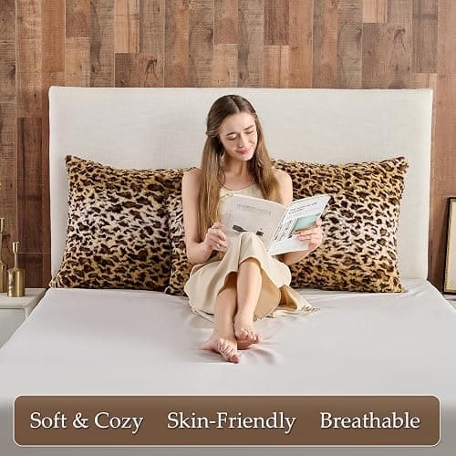 Leopard Print Body Pillow Cover,Fluffy Long Pillow Case Brown Cheetah Print Fuzzy Faux Fur Decorative Pillowcase,Soft Cushion Throw Pillow Covers for Couch Bed 20 x 54 Inches thumbnail 5