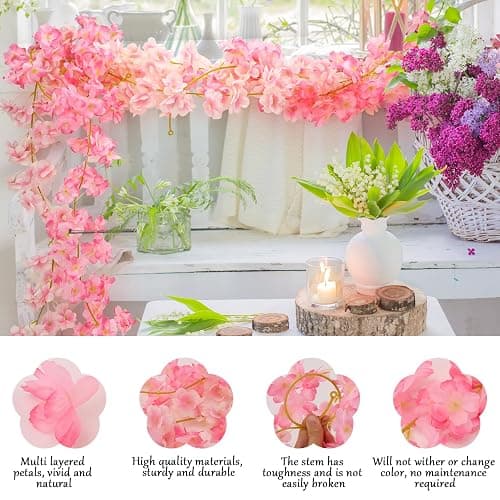 4 StüCk KüNstliche KirschblüTen Girlande Blumenranke,180cm KirschblüTen Deko,KüNstliche Blumengirlande Deko,KüNstliche Blumne KirschblüTen Girlande füR Hochzeit, Party, Haus, Garten Dekoration thumbnail 6