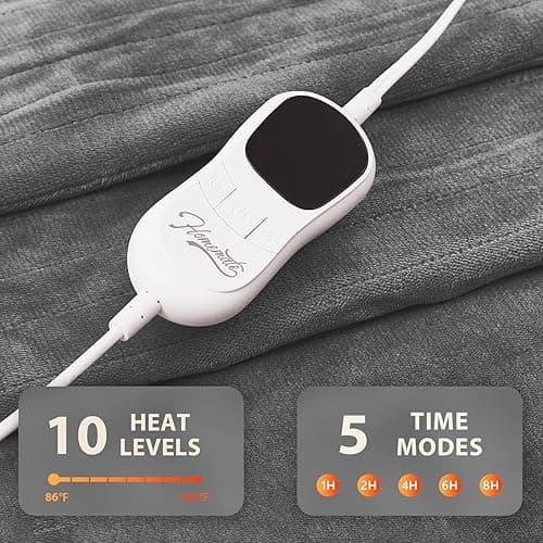 Homemate Heated Blanket Electric Throw - 50"x60" Heating Blanket Throw 1/2/4/6/8 Hours Auto-off 10 Heat Level Over-heat Protection Flannel Sherpa Heater Blanket ETL Certification - Light Grey - 50 Inch x 60 Inch thumbnail 5