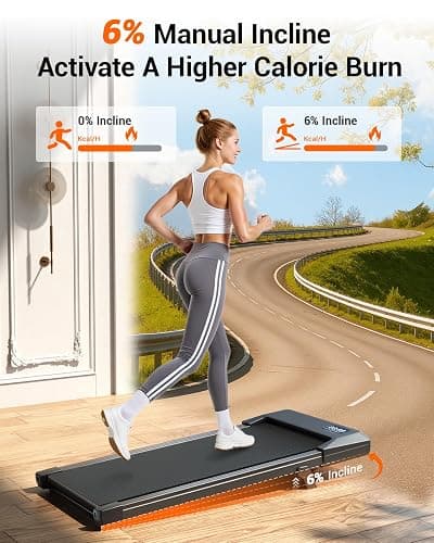 DeerRun Walking Pad, Under Desk Treadmill with Incline for Home Office 2.5HP Portable Walking Treadmill with 300 Lbs Weight Capacity Walking Machine, Remote Control, LED Display thumbnail 2