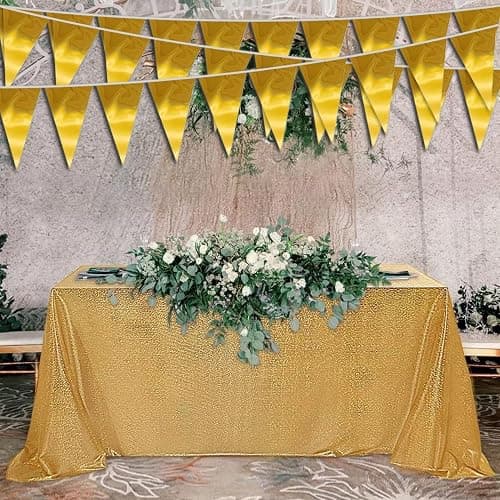 40M/130FT Gold Triangle Pennant Banner Flag Metallic Fabric Bunting Garland for Christmas Graduation Wedding Engagement Anniversary Bachelorette Birthday Bridal Shower Valentines Hen Party Supplies thumbnail 4
