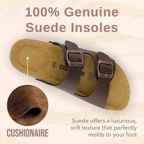 CUSHIONAIRE Lane Cork Footbed Sandals for Women – Comfortable Double Buckle Slip-On with Genuine Suede Footbed & Arch Support Slides for Women Footwear thumbnail 5