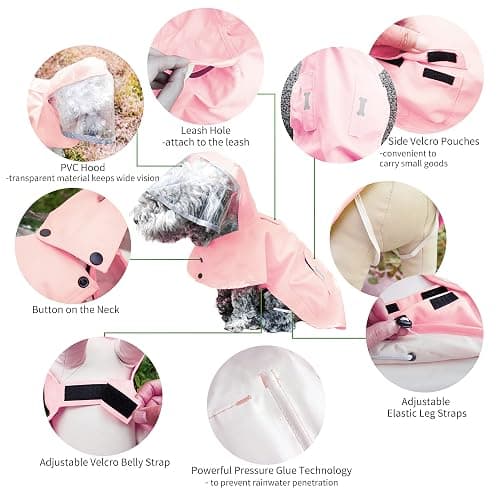 Dog Raincoat,Waterproof Rain Poncho with Hoodie, High Reflective Adjustable Pet Rain Jacket with Leash Hole for Small Medium and Large Dogs (Pink, X-Small) thumbnail 4