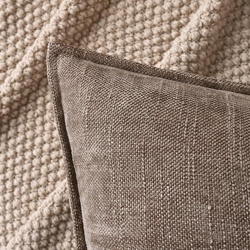 Cozoomy Set of 2 Soft Textured Decorative Throw Pillow Covers 18x18 Inch Cozy Farmhouse Cushion Cover Square Accent Pillow Cases for Bed Couch Sofa Living Room, Taupe Grey thumbnail 3