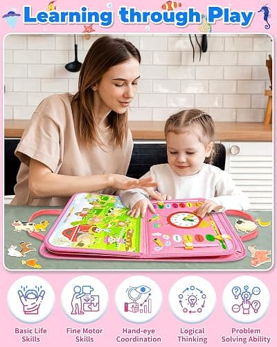 Gojmzo Busy Board Montessori Toys for Toddler Girl Birthday Gifts, Busy Book Sensory Toys for Toddlers, Learning Educational Toddler Travel Activities thumbnail 6