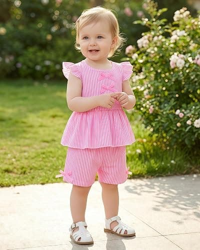 Jecson Toddler Baby Girl Summer Clothes Cotton Ruffled Sleeve Shirt Tops and Shorts Set Outfits 12Months-4T thumbnail 7