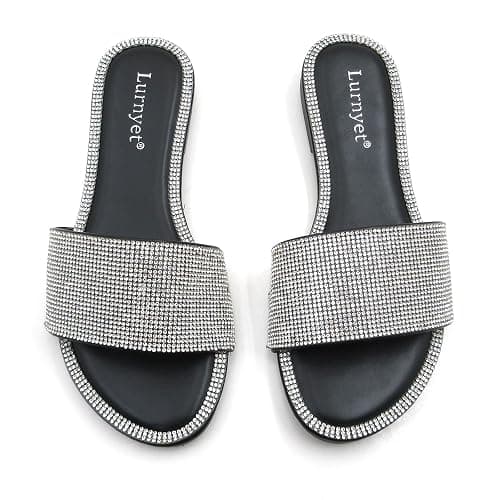 EXEBLUE Women's Glitter Shiny Slide Sandals Fashion Round Toe Slip on Bling Slippers Size 6-10 thumbnail 5