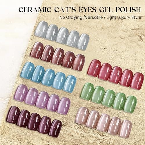 MIZHSE Cat Eye Gel Nail Polish, 8 Colors Moonlight Magnetic Gel Polish Set with Magnet Stick, Glassy Effect Crystal Holographic Silver Brown Green Purple Fall Colors Soak Off Nail Art Gift for Women thumbnail 3