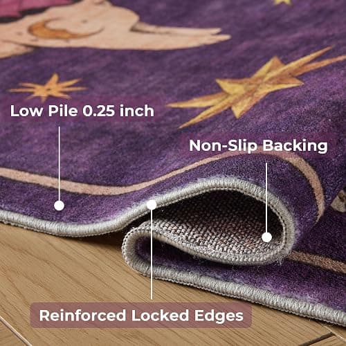 8x10 Celestial Sun Moon Unique Plum Dark Purple Soft Washable Area Rug | Low Pile Non-Slip Carpet with Vintage Whimsical Boho Decorative Pattern; Cottagecore Style for Living Rooms or Large Bedrooms thumbnail 7