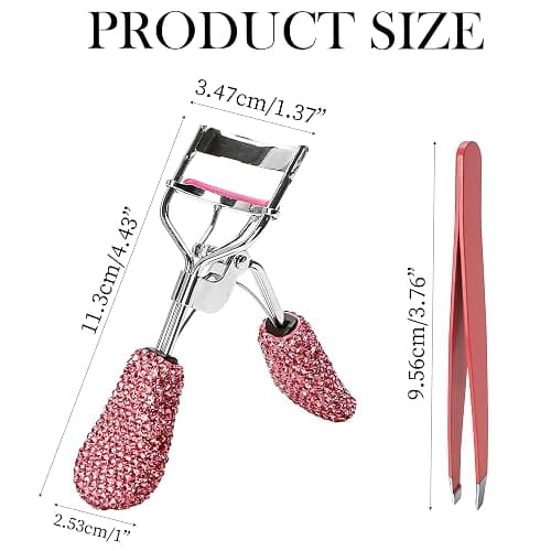 Pink Eyelash Curlers with Slant Tip Tweezer Pink Bling Crystal Rhinestone Eyelashes Curls for Dramatic Long Lasting Seamless Brilliant Eyes, Best Bedazzled Makeup Stuff Things For Mascara Asian Beauty thumbnail 2