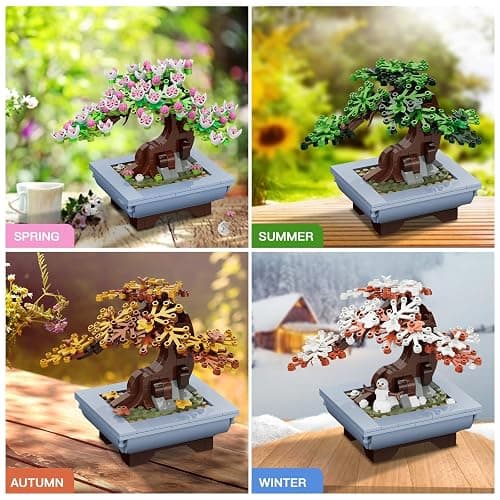 HOGOKIDS Cherry Blossom Flowers Building Set - 584PCS 4 Seasons Bonsai Tree Building Block Toy, Botanical Collection DIY Plant Home Office Decor for Adults, Flora Birthday Gift for Kids Girls Boys 6+ thumbnail 4
