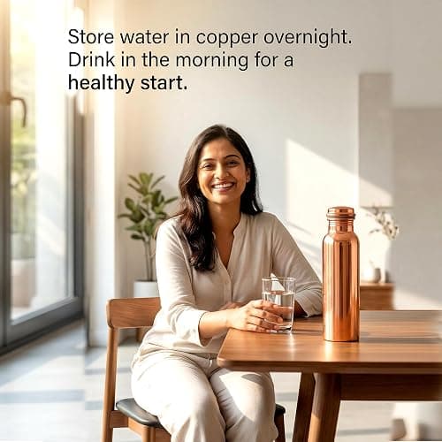 CuPure Pure Copper Ayurvedic Water Bottle Health Benefits|Leak-Proof, Ideal for Home, Office,Gym & Yoga-32 Oz-Copper thumbnail 3