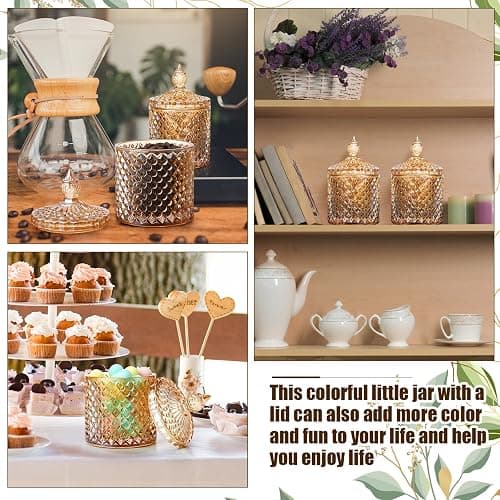 Aoriher 4 Pcs Crystal Glass Candy Jar Set with Lids Home Decorative Storage Jars for Apothecary, Bathroom, Kitchen, and Pantry, Ideal for Cotton Swabs and Jewelry(Medium,Amber) thumbnail 6