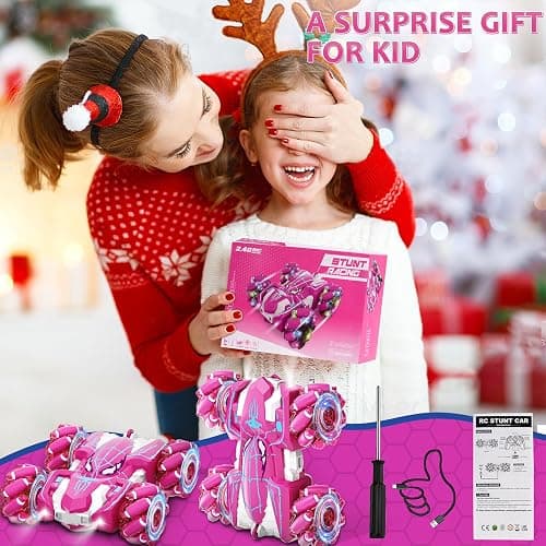 Kikikid Remote Control Car for Girls, Rechargeable RC Cars Toys with Cool Lights, 2.4Ghz Double Sided Drift RC Stunt Cars, 360°Rotating 4WD Off-Road Race Car for 4-6 6-12 Girl Kids Gifts thumbnail 5