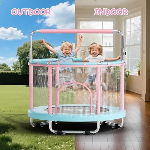 55" Toddler Mini Trampoline for Kids, Indoor Outdoor Toys with Swing, 440lbs Baby Kids Trampoline, Gymnastics Bar, Birthday Gifts for Boy Girl Age 1-8 thumbnail 2