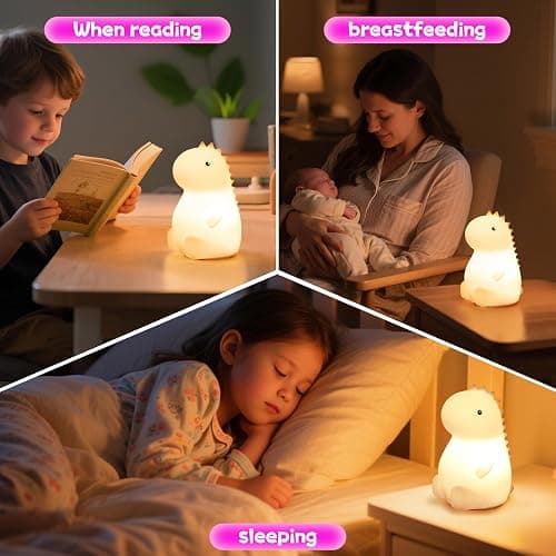 loatme Night Light for Kids, Rechargeable Dimmable Silicone LED Nightlight with 7 Colors, Baby Nursery Night Lamp, Touch Squishy Lamp, Cute Gifts for Girls, Boys, Toddler Room Decor, Dinosaur thumbnail 6
