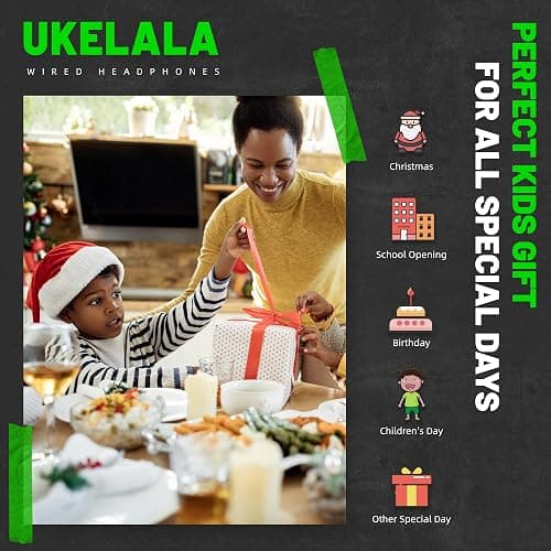 UKELALA Green Wired Headphones for Boys Portable On Ear Youth Headphones for School Airplane Travel Lightweight Portable Compatible with Pad Computer Laptop for Adults Student Children Girls Kids thumbnail 7