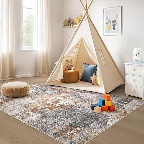 DMOYEST Area Rug Living Room Rugs - 4x6 Abstract Small Soft Indoor Washable Rug Neutral Modern Low Pile Carpet for Bedroom Dining Room Farmhouse Home Office - Grey Brown thumbnail 5