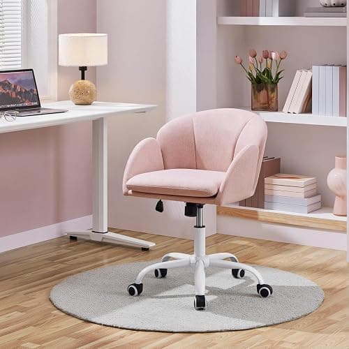 Yaheetech Fabric Vanity Desk Chair Modern Swivel Rolling Computer Chair with Armrests for Living Room, Bedroom, Makeup Room, Light Pink thumbnail 2