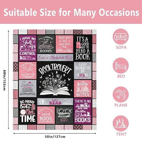Stbyiz Book Lovers Gifts Blanket 60" x 50", Librarian Appreciation Gifts, Birthday Gift for Readers Women, Reading Blanket for Book Lovers/Nerds/Bookworm thumbnail 3