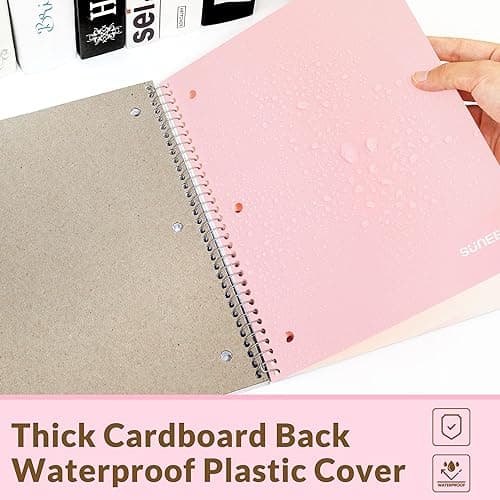 SUNEE Spiral Notebook, 1-Subject, College Ruled Paper, 8" x 10-1/2", 100 Sheets per Notebook, 3-Hole Punched Paper, Water Resistant Cover, Double-sided Pockets, Spiral Lined Notebooks for Work, Pink thumbnail 6